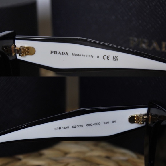 Prada 52mm Cat Eye Sunglasses Black Talc Grey White Sunnies Authenticated - Picture 7 of 12